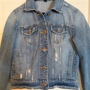 American Eagle Distressed Denim Jacket Size Small Petite